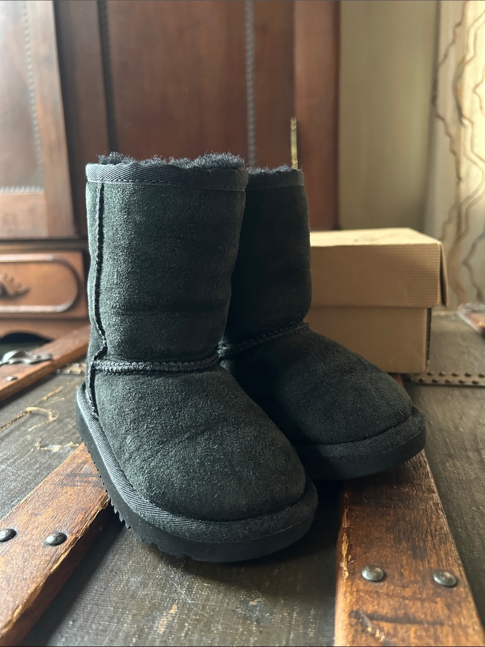 UGG Kids Black Suede Cozy Winter Boots